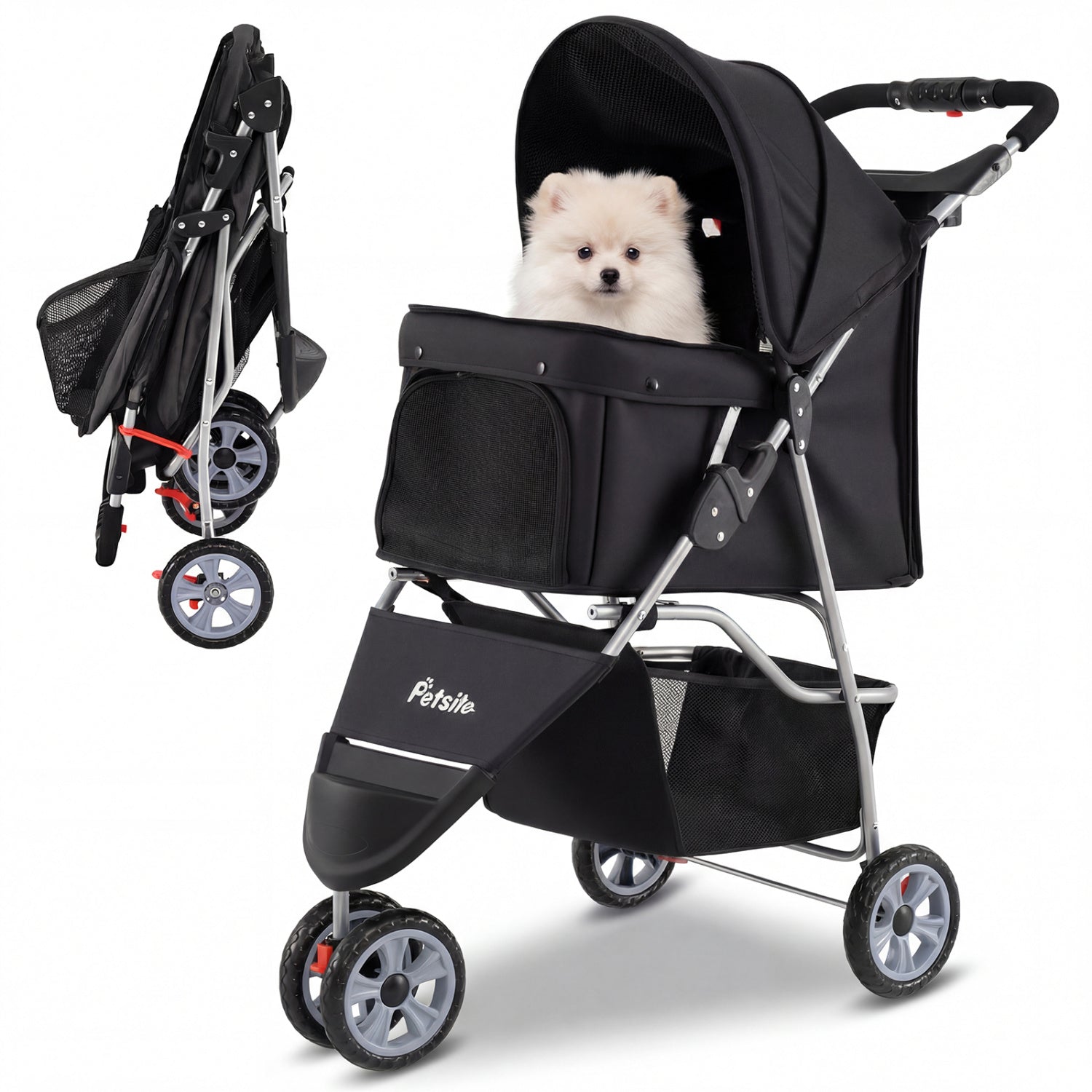 3 Wheel Pet Stroller for Small Dogs Cats up to 33 LBS