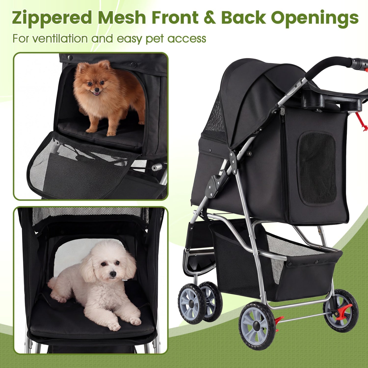 3 Wheel Pet Stroller for Small Dogs Cats up to 33 LBS