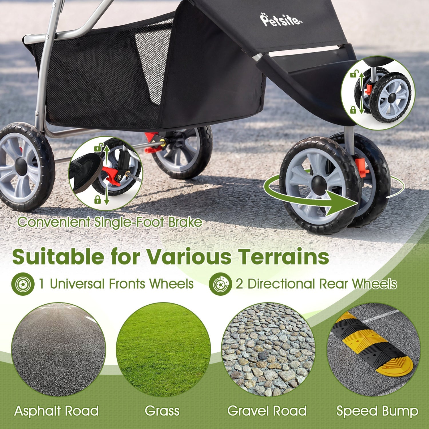 3 Wheel Pet Stroller for Small Dogs Cats up to 33 LBS
