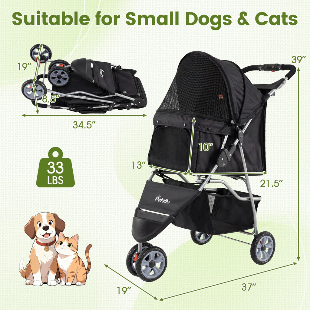 3 Wheel Pet Stroller for Small Dogs Cats up to 33 LBS