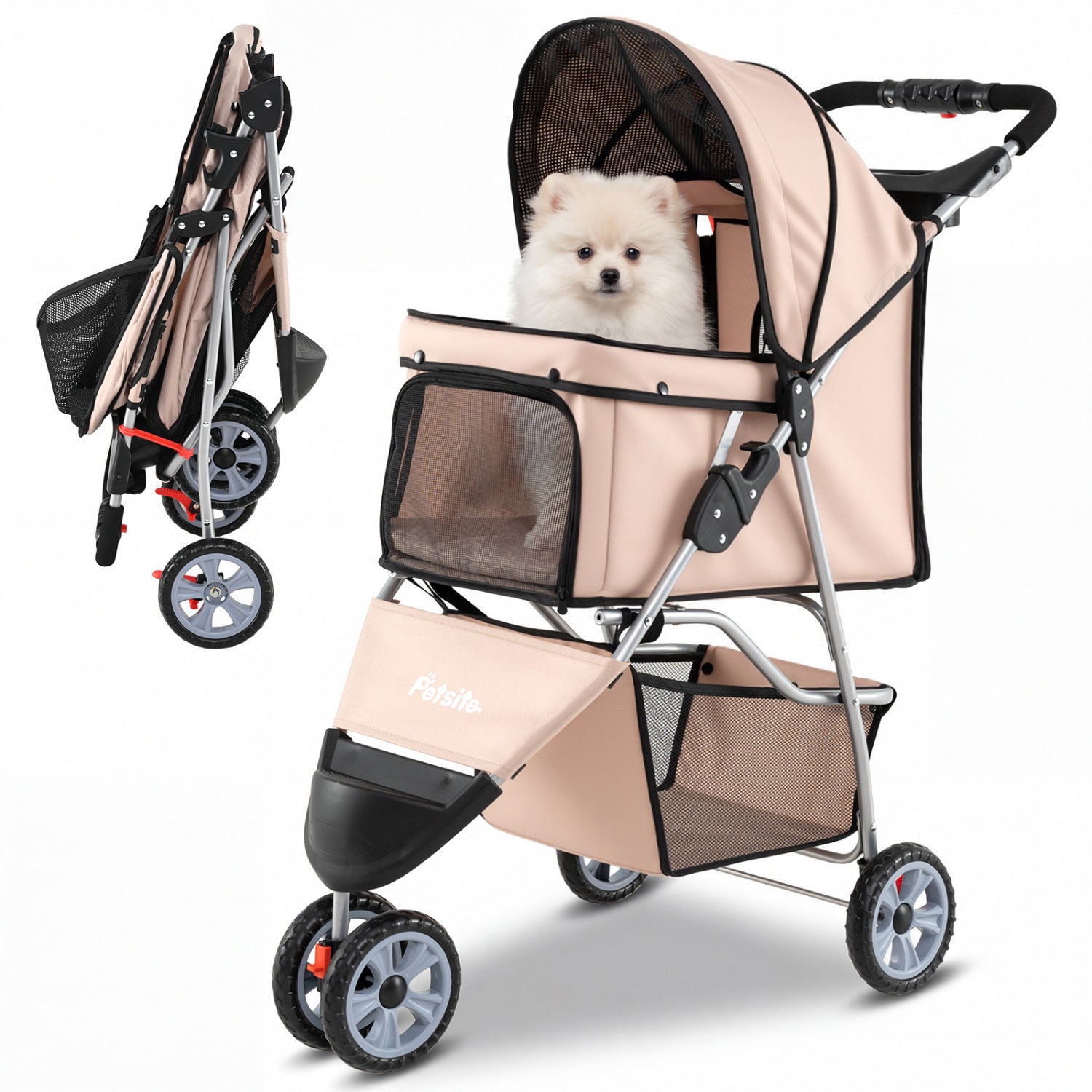 3 Wheel Pet Stroller for Small Dogs Cats up to 33 LBS