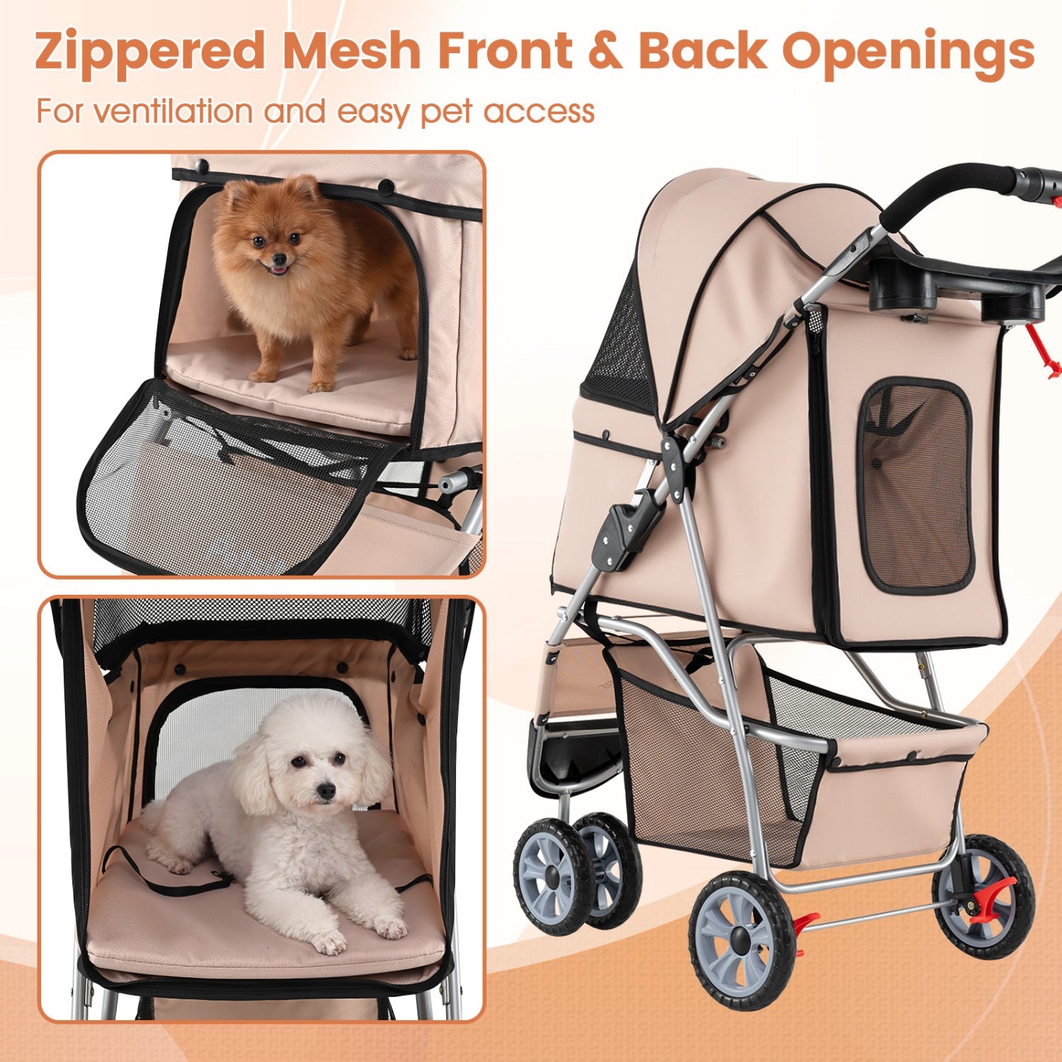 3 Wheel Pet Stroller for Small Dogs Cats up to 33 LBS