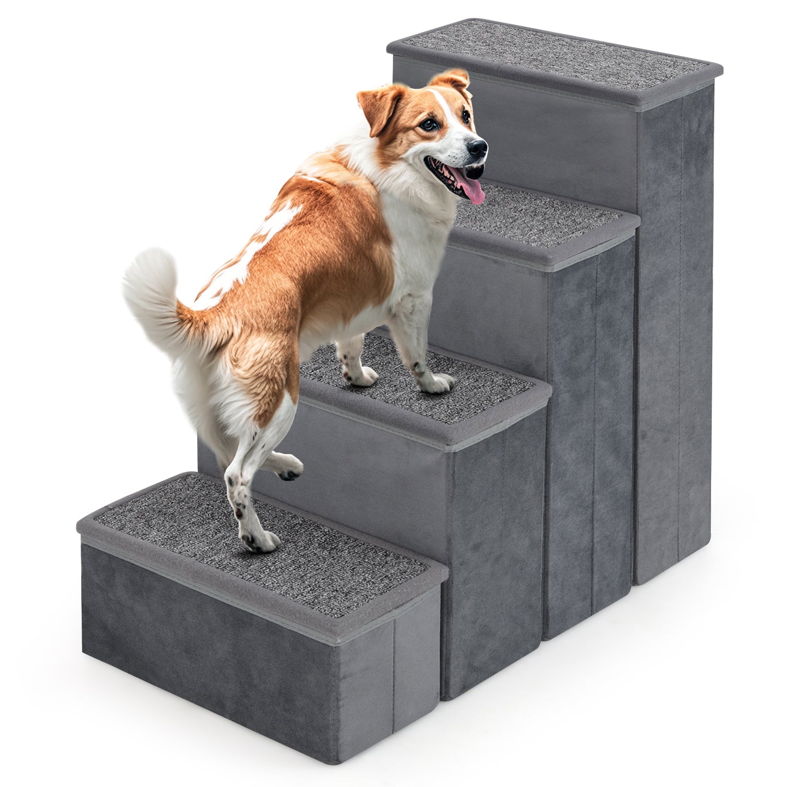 4-Step Dog Stairs Non-slip Foldable Dog Ramp with Adjustable Steps-Grey