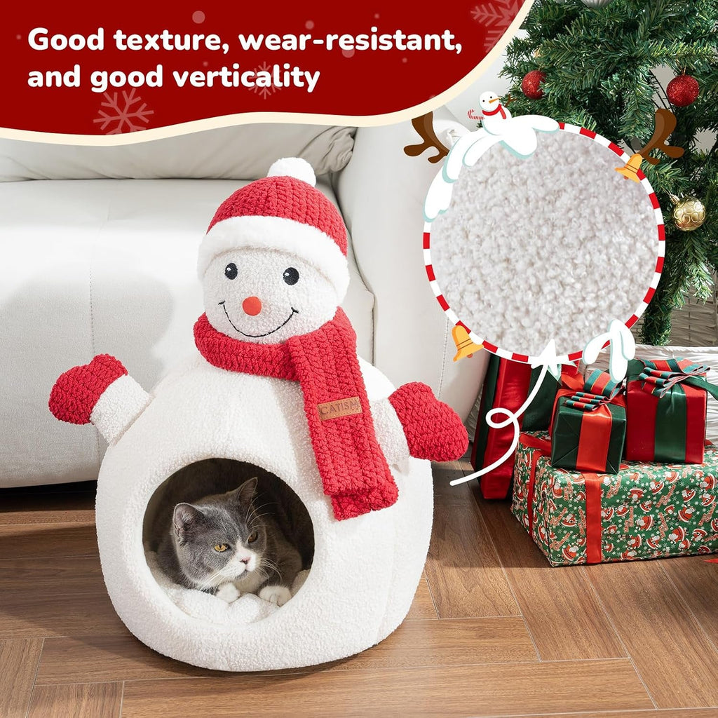 Christmas Snowman Cat Cave Bed – Cozy Indoor Pet Hideaway