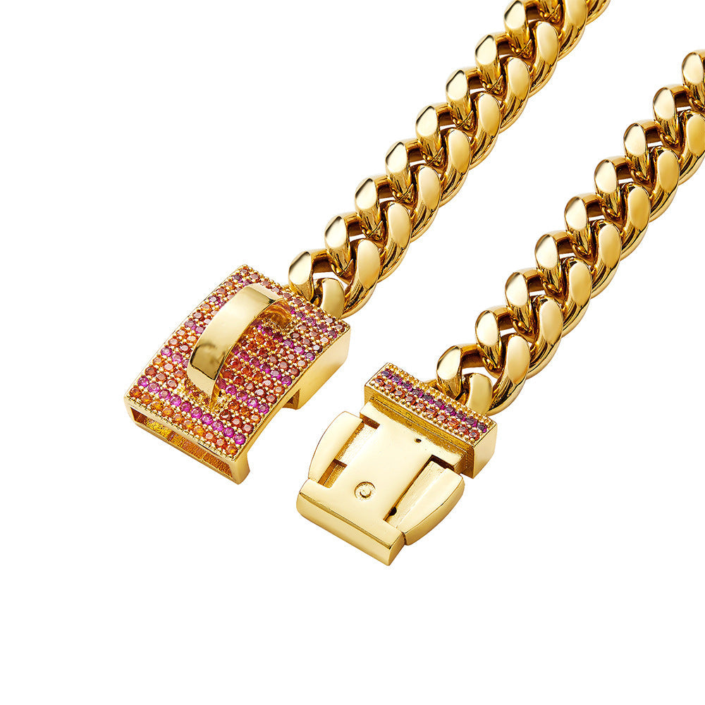 Pet Dog Collar Gold Stainless Steel Dog Leash
