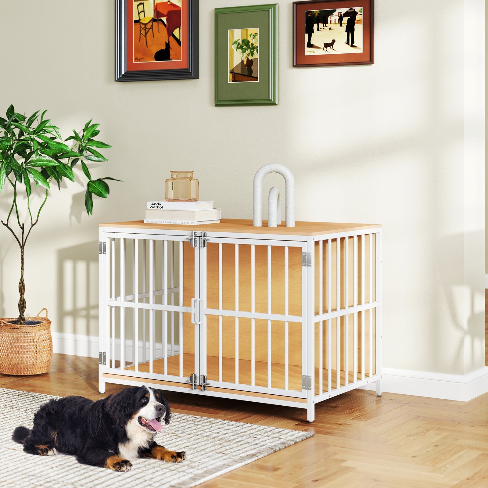 40 Inch Dog Crate Furniture Dog Kennel with Dual Lockable Double Doors