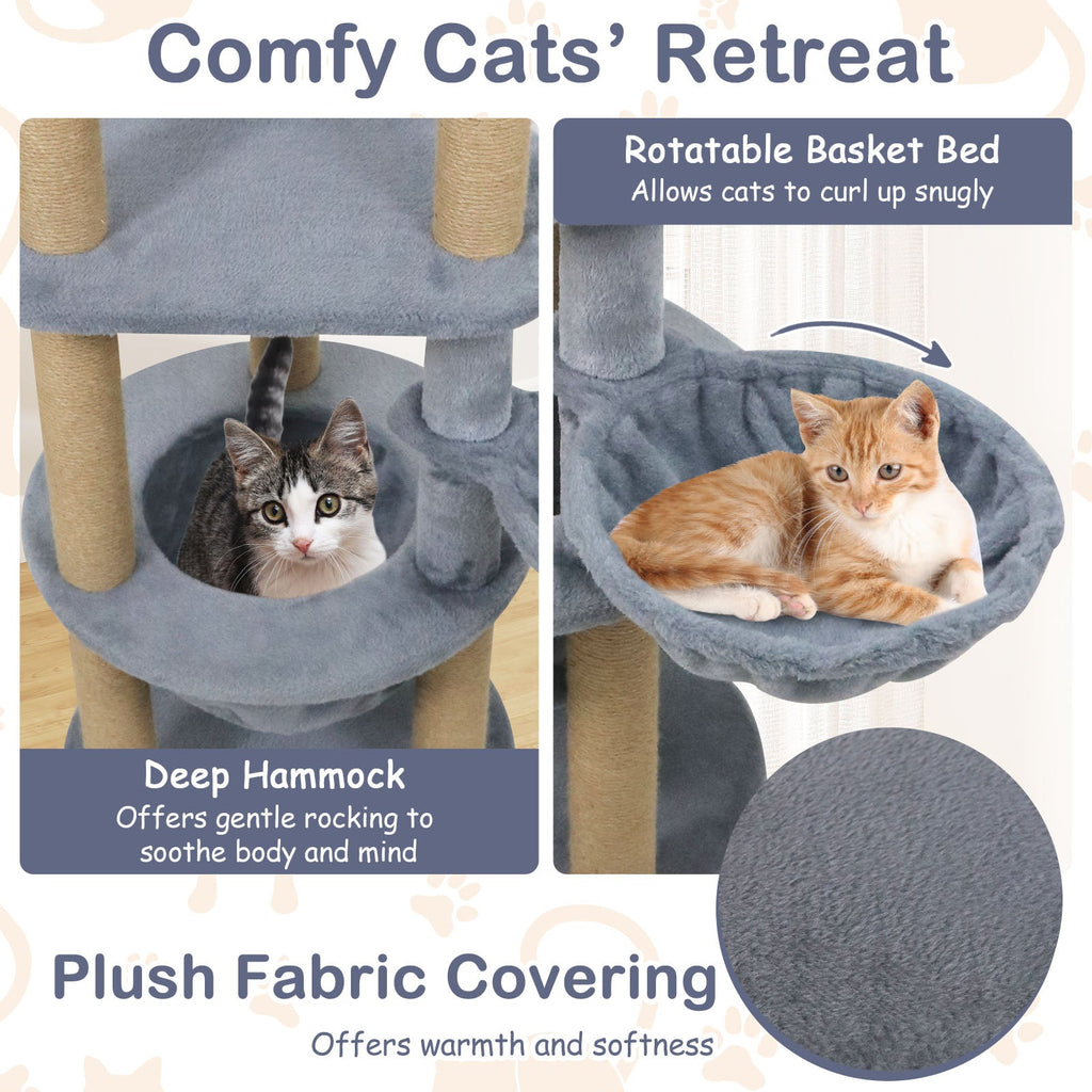 47 Inches Tall Cat Tower with Cat Nest and Scratching Posts-Gray
