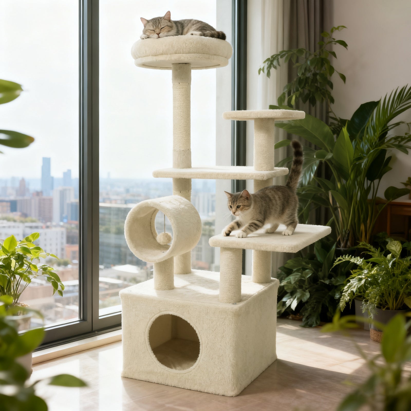 48 Inches Tall Cat Tree Multi-Level Kitten Tower with Large Condo Padded Top Perch