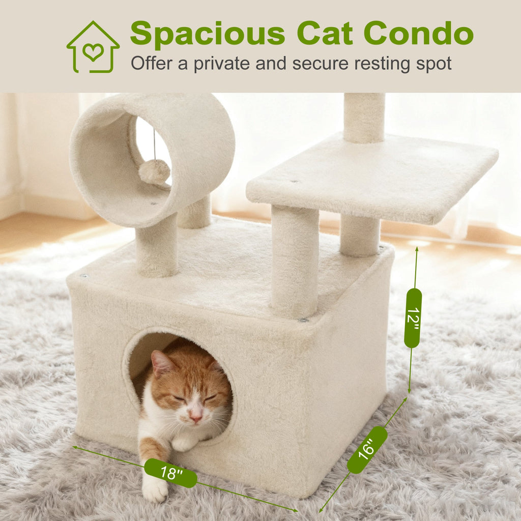 48 Inches Tall Cat Tree Multi-Level Kitten Tower with Large Condo Padded Top Perch