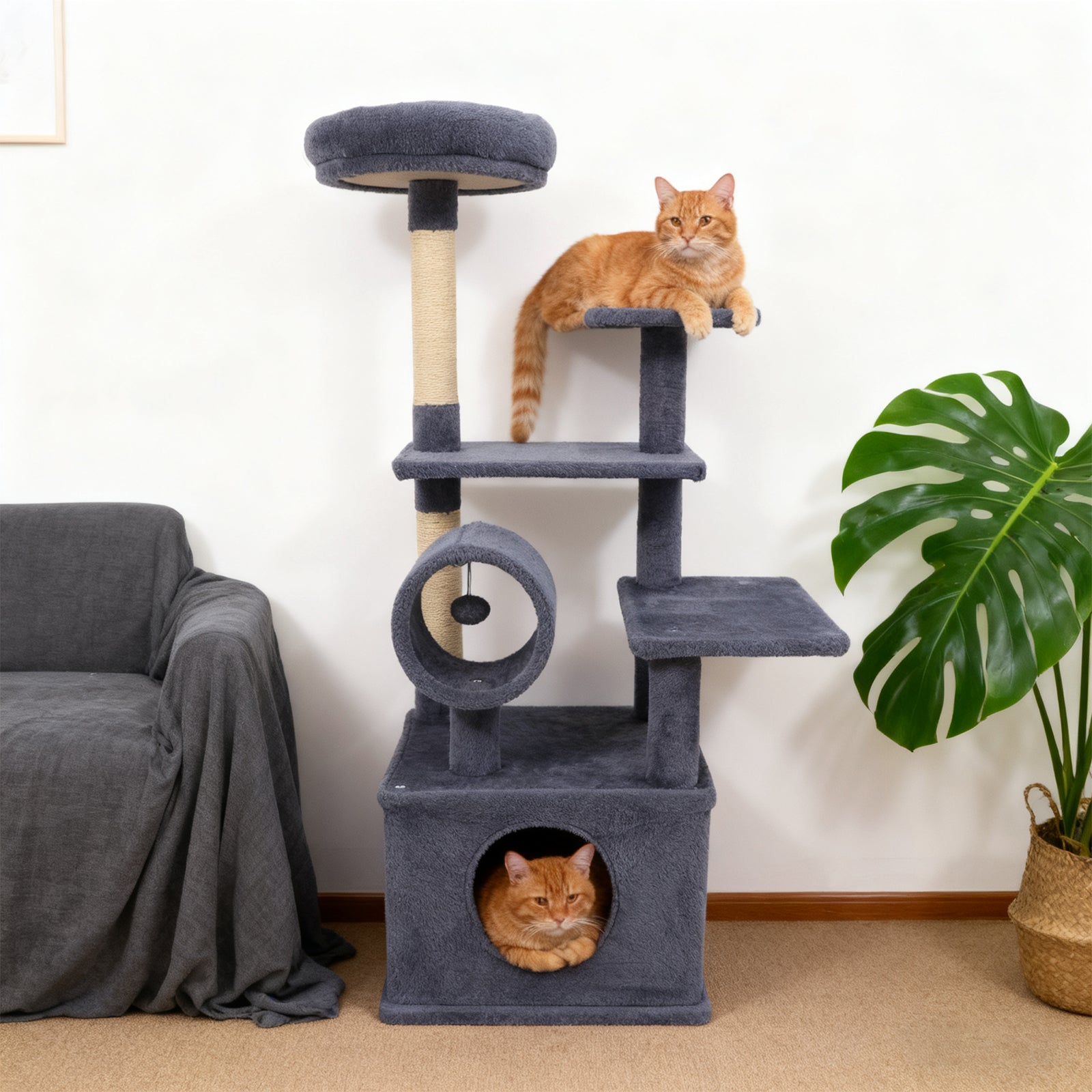 48 Inches Tall Cat Tree Multi-Level Kitten Tower with Large Condo Padded Top Perch
