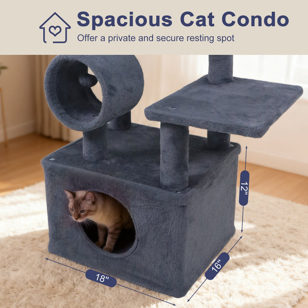 48 Inches Tall Cat Tree Multi-Level Kitten Tower with Large Condo Padded Top Perch