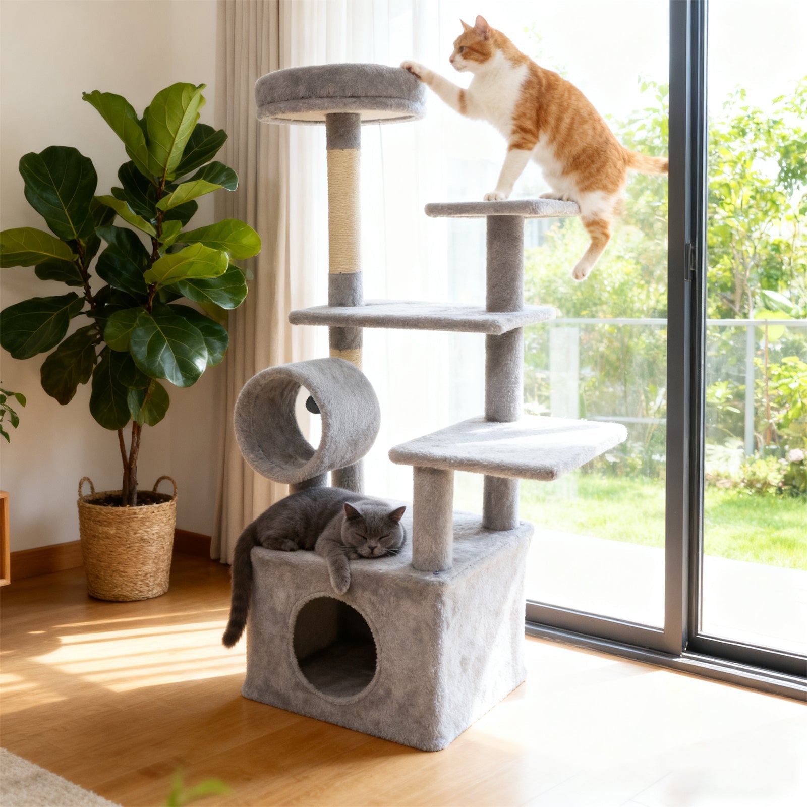 48 Inches Tall Cat Tree Multi-Level Kitten Tower with Large Condo Padded Top Perch