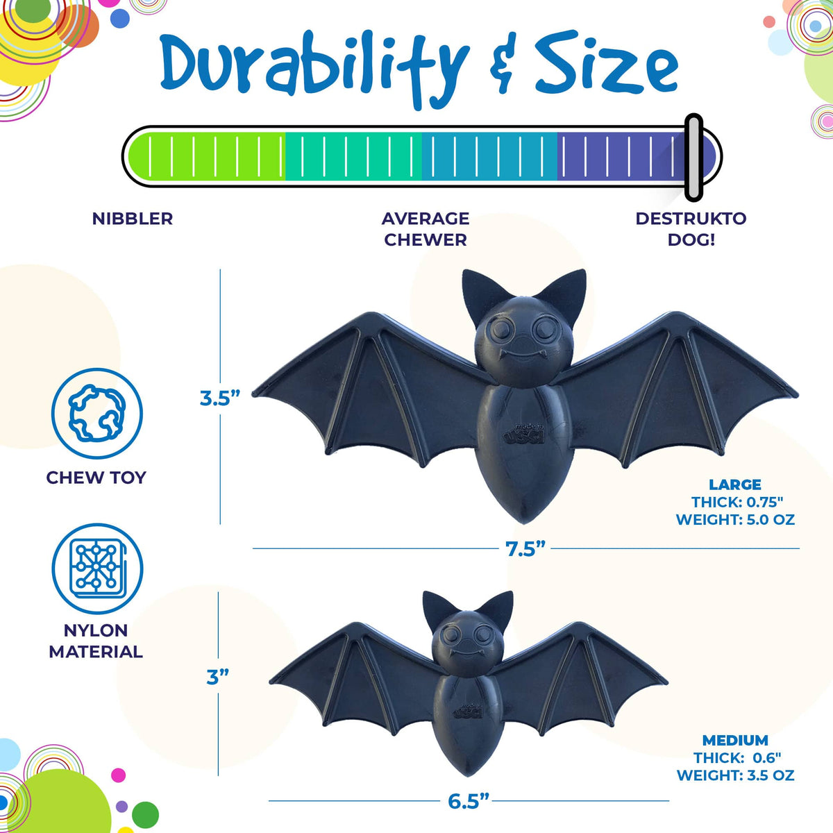 Vampire Bat Nylon Dog Chew Toy for Aggressive Chewers | USA Made & FDA Compliant