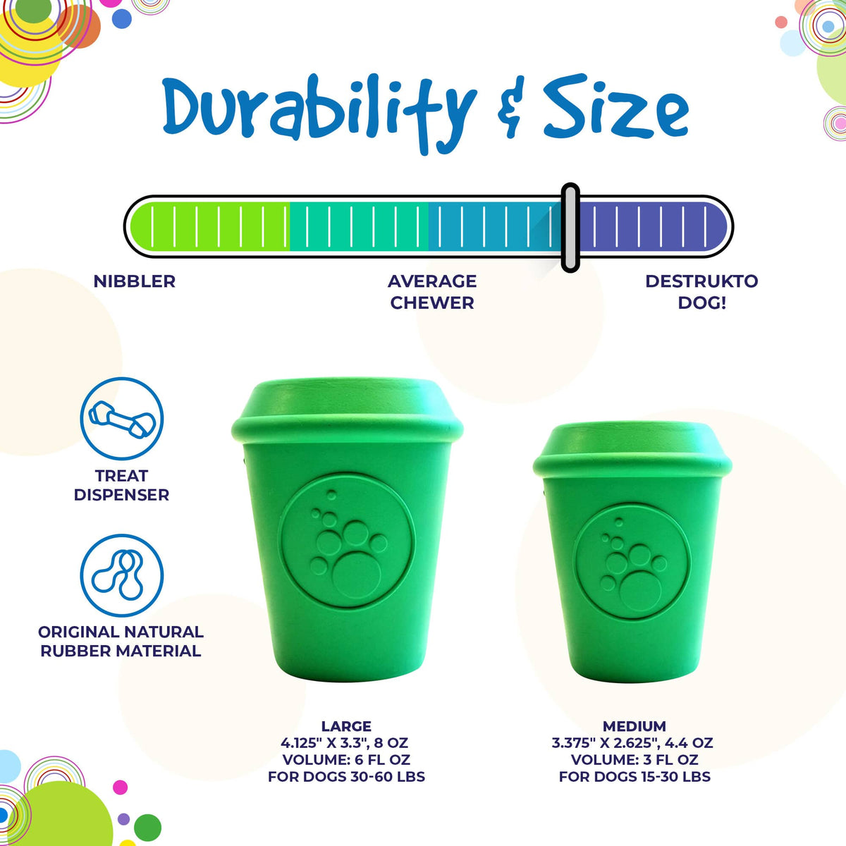 Coffee Cup Rubber Dog Chew Toy for Power Chewers | Treat Dispenser | USA Made