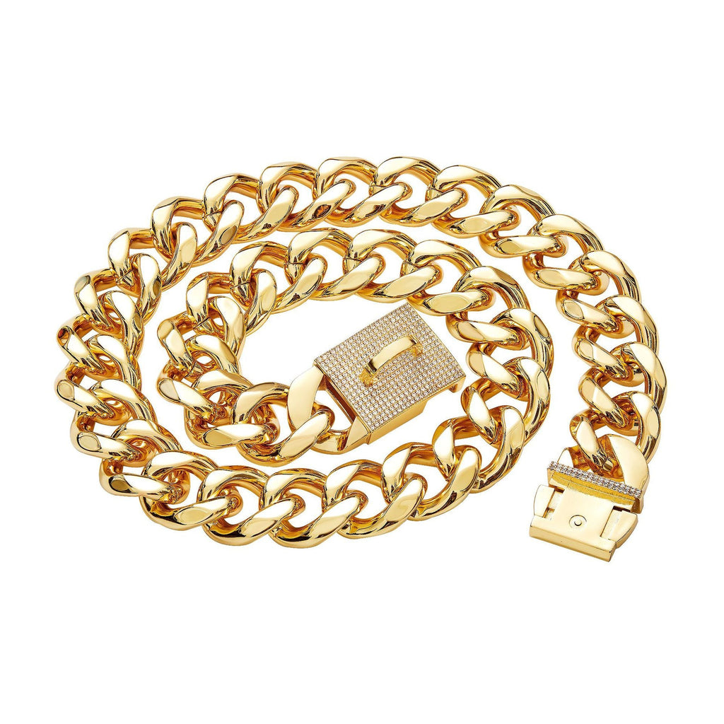 Stainless Steel Golden Single Six-Row Diamond-Encrusted Pet Dog Necklace Collar