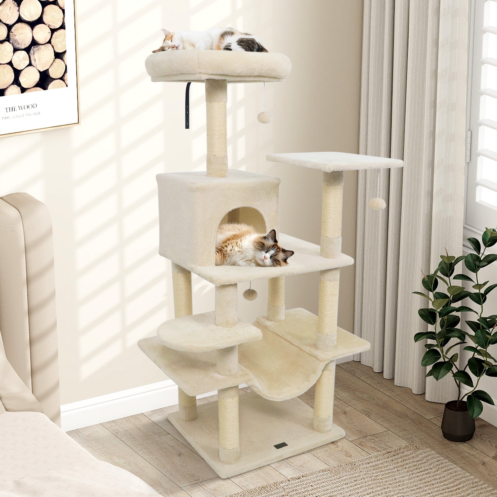 58" Multi-Level Cat Tree Soft Plush Cat Tower with Padded Top Perch