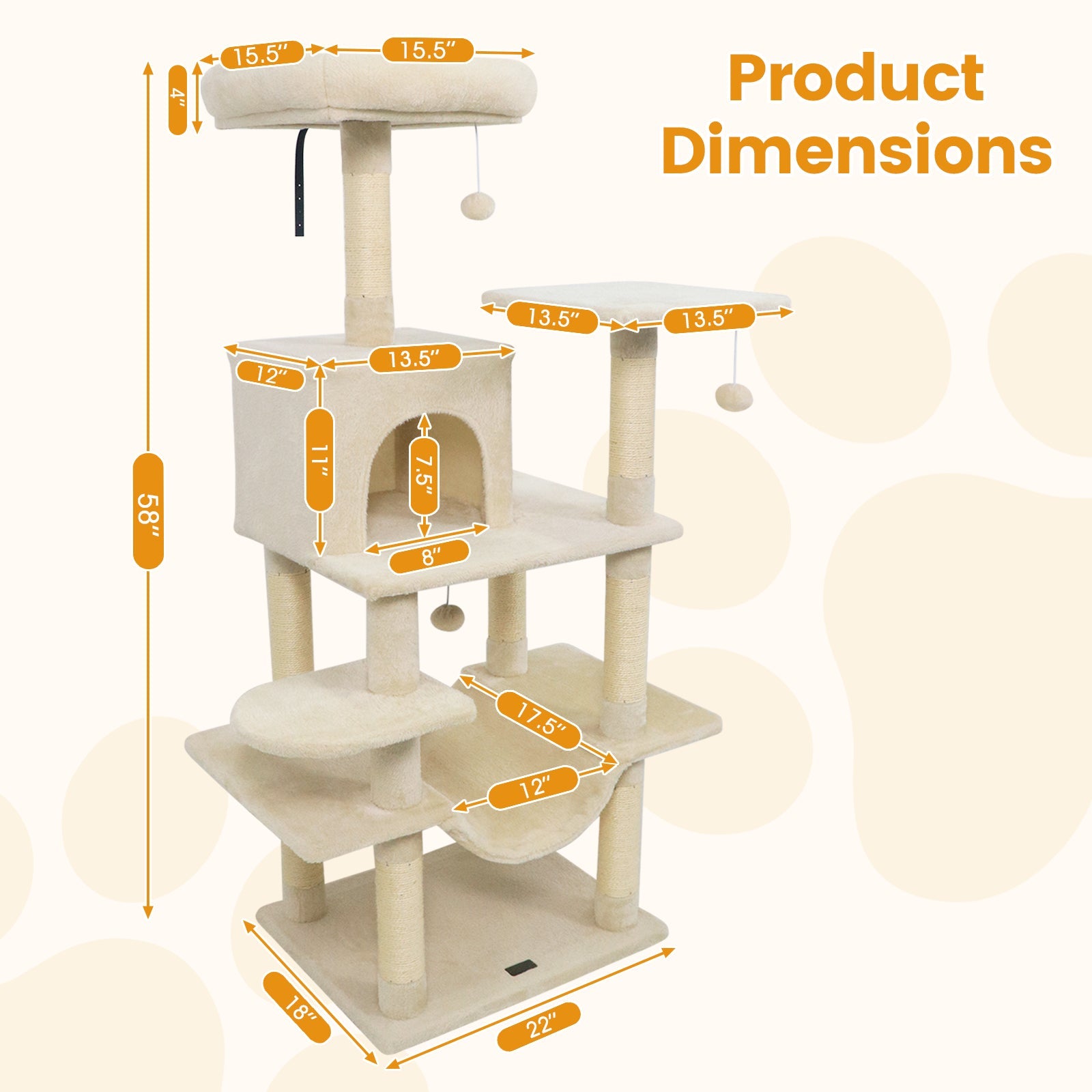 58" Multi-Level Cat Tree Soft Plush Cat Tower with Padded Top Perch