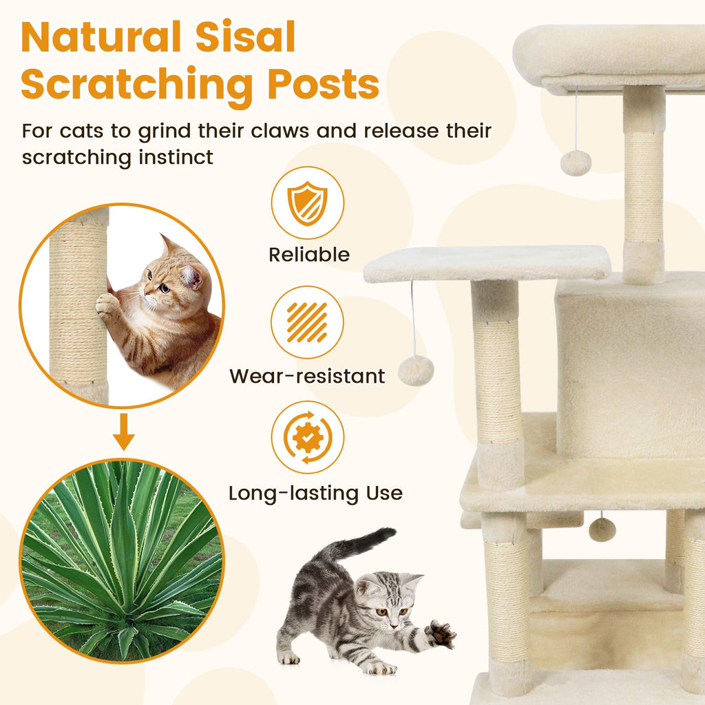 58" Multi-Level Cat Tree Soft Plush Cat Tower with Padded Top Perch