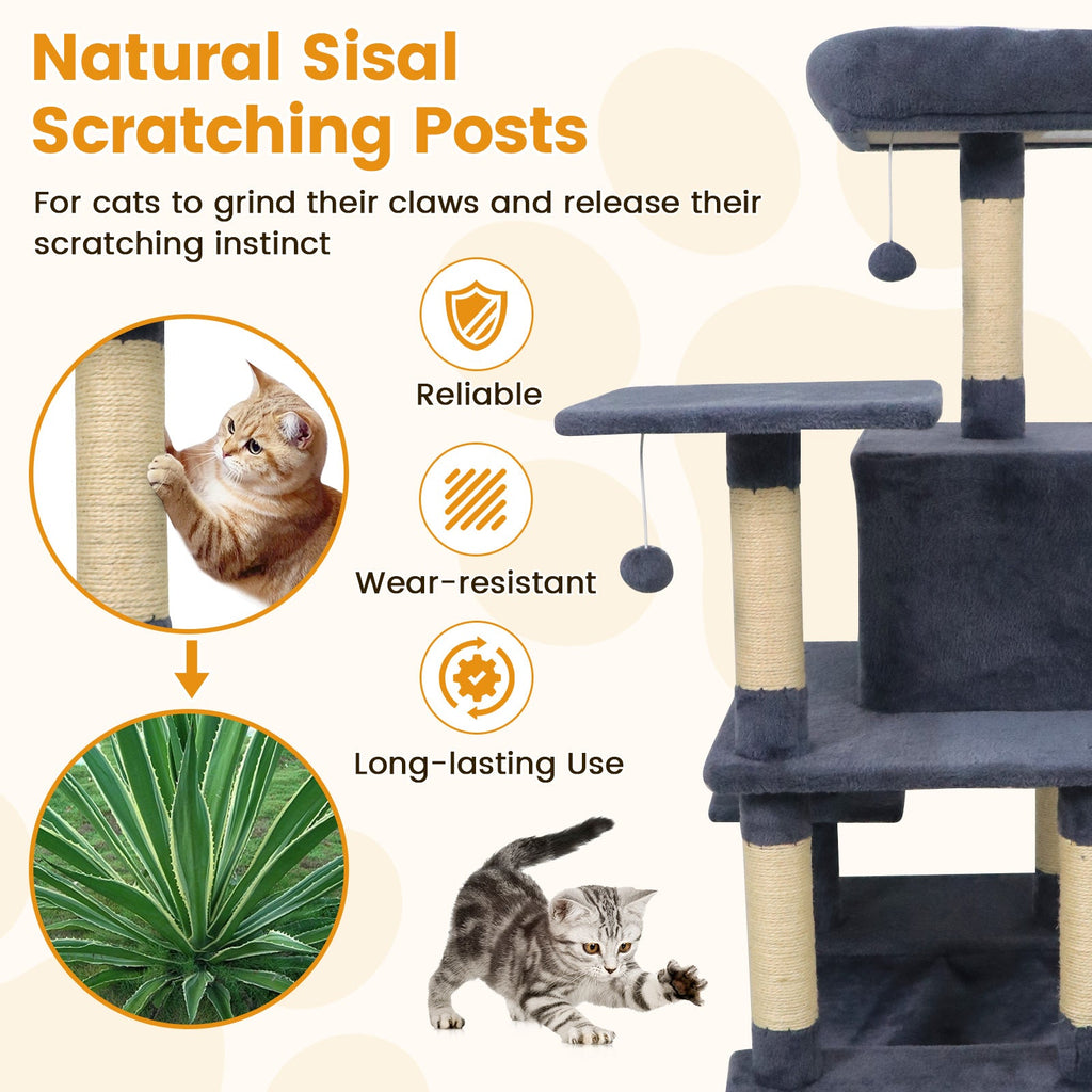 58" Multi-Level Cat Tree Soft Plush Cat Tower with Padded Top Perch