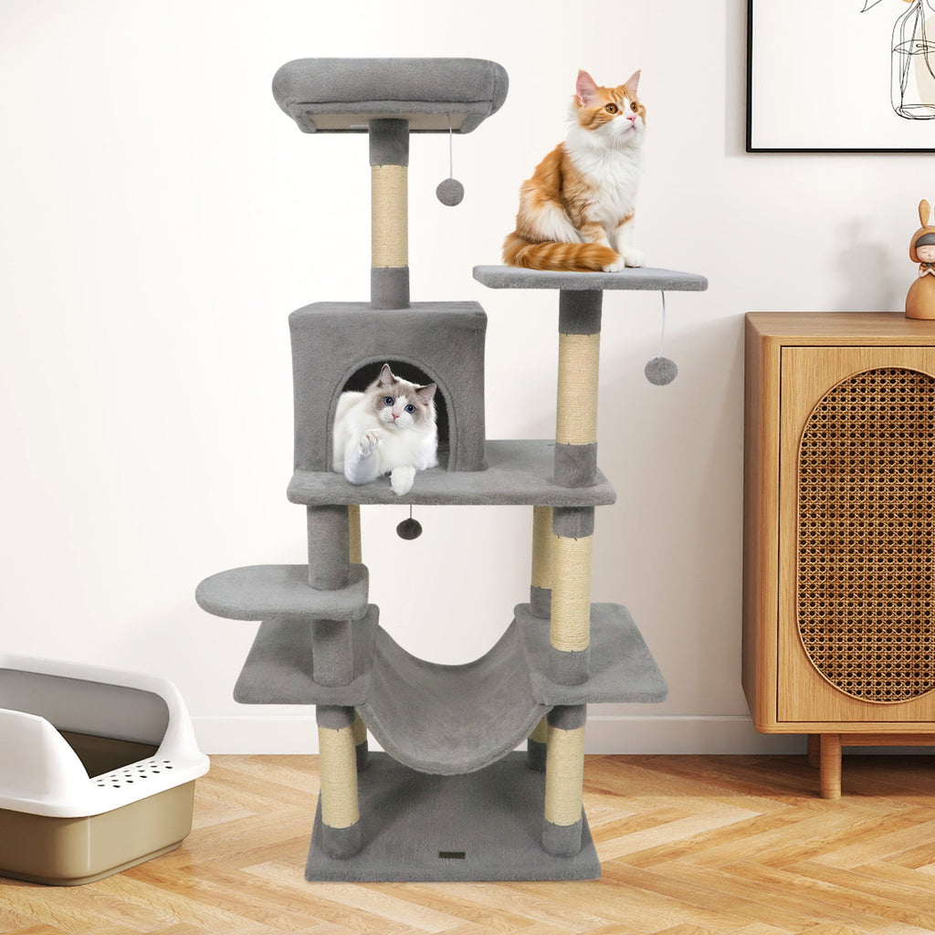 58" Multi-Level Cat Tree Soft Plush Cat Tower with Padded Top Perch