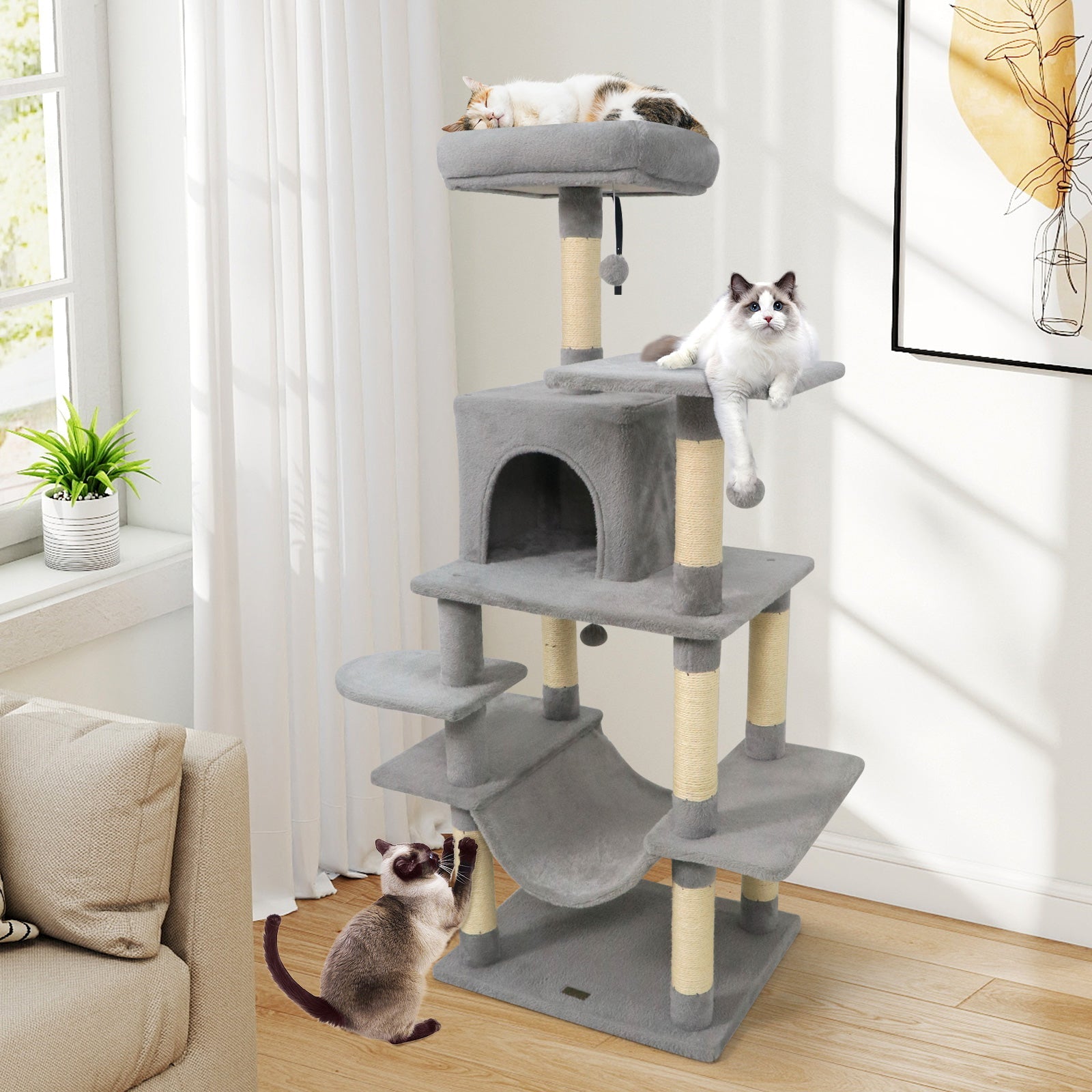 58" Multi-Level Cat Tree Soft Plush Cat Tower with Padded Top Perch