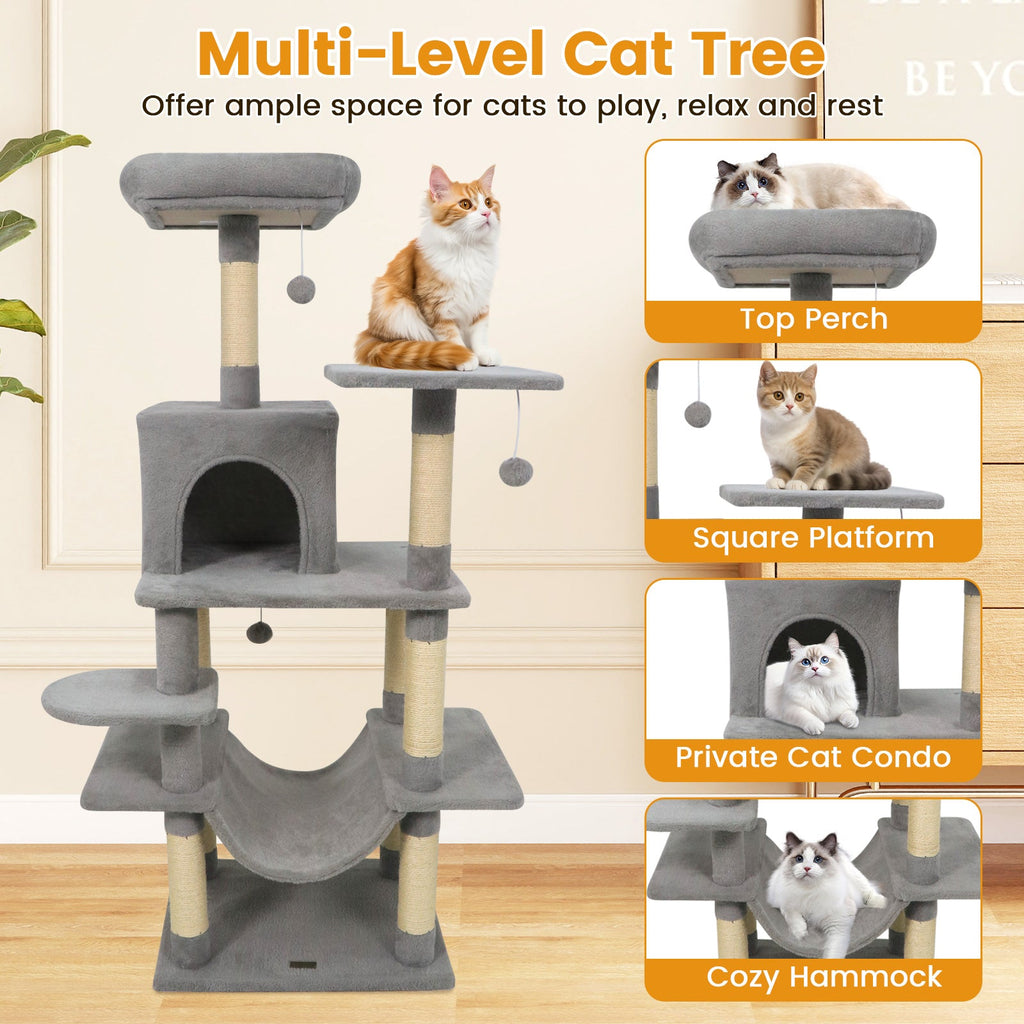 58" Multi-Level Cat Tree Soft Plush Cat Tower with Padded Top Perch