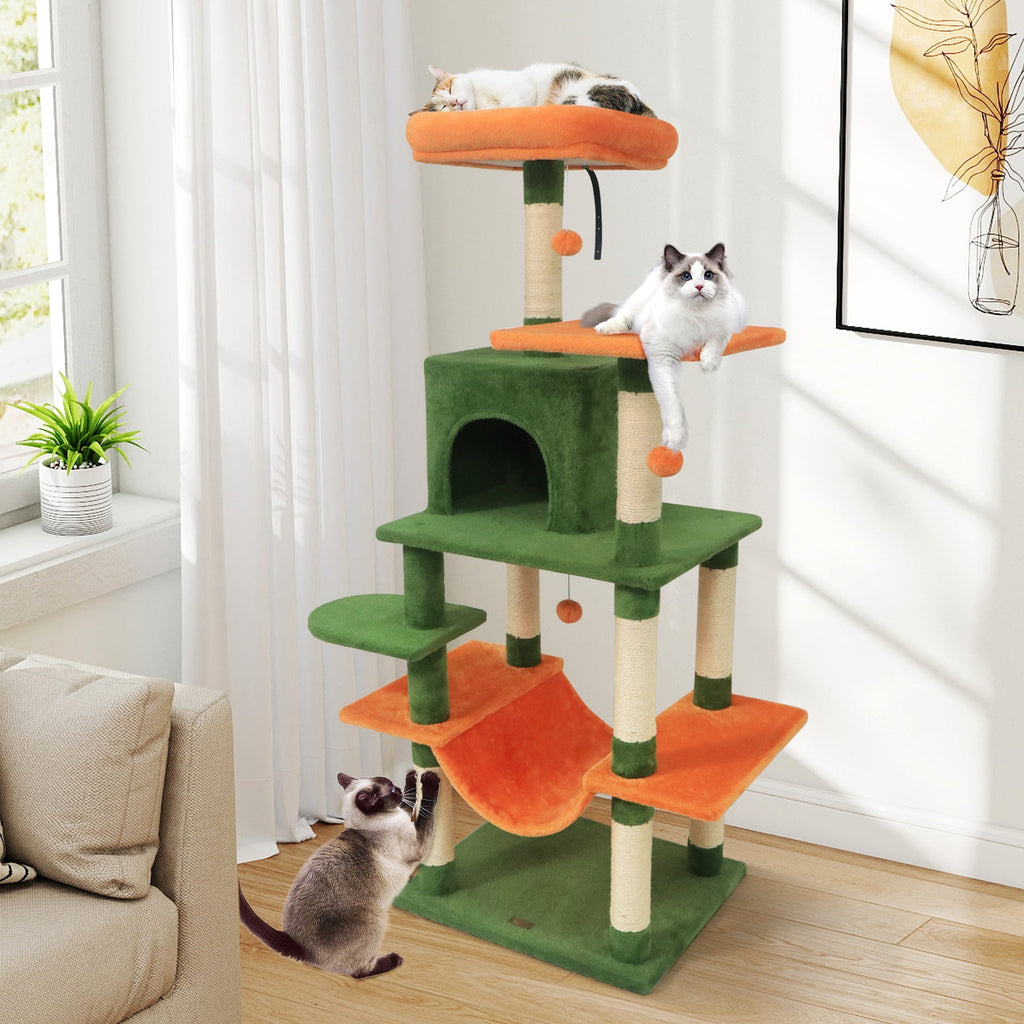 58" Multi-Level Cat Tree Soft Plush Cat Tower with Padded Top Perch