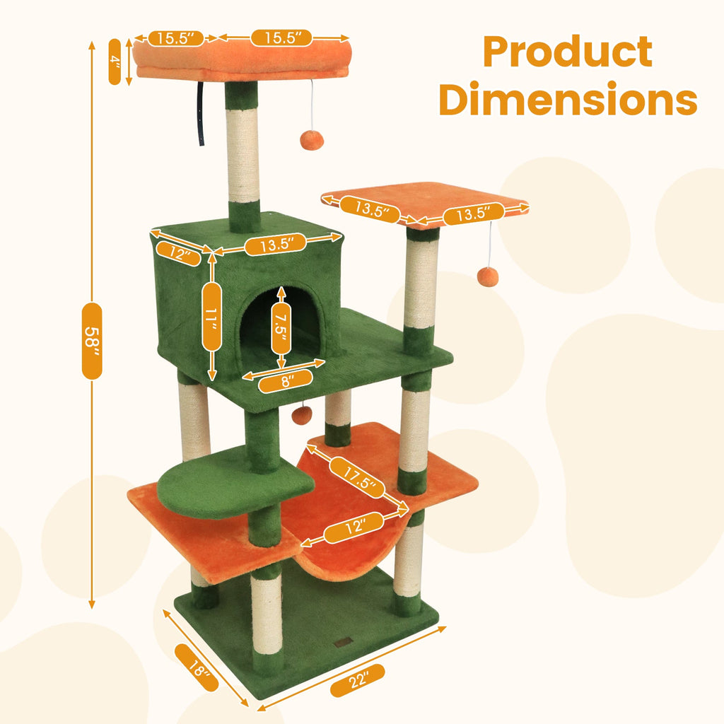 58" Multi-Level Cat Tree Soft Plush Cat Tower with Padded Top Perch
