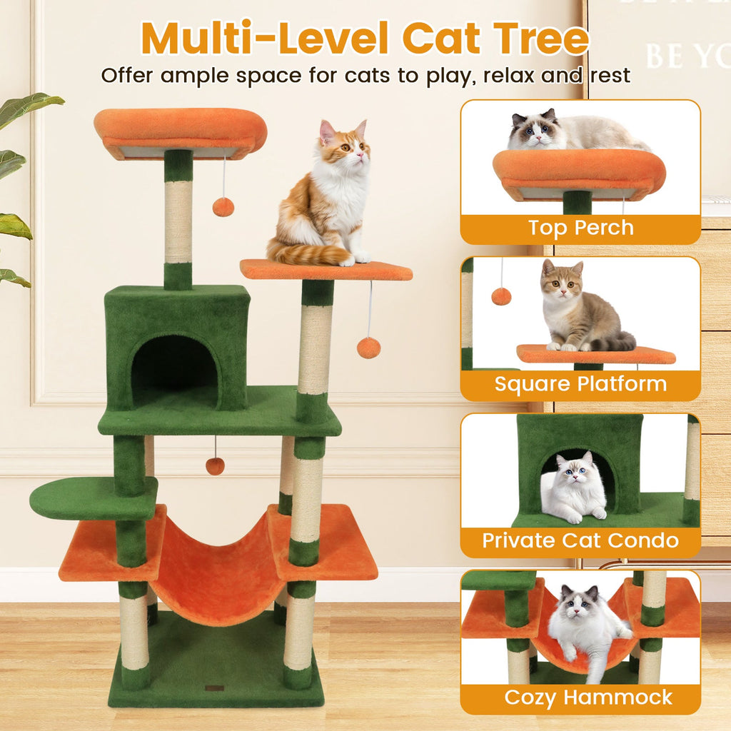 58" Multi-Level Cat Tree Soft Plush Cat Tower with Padded Top Perch
