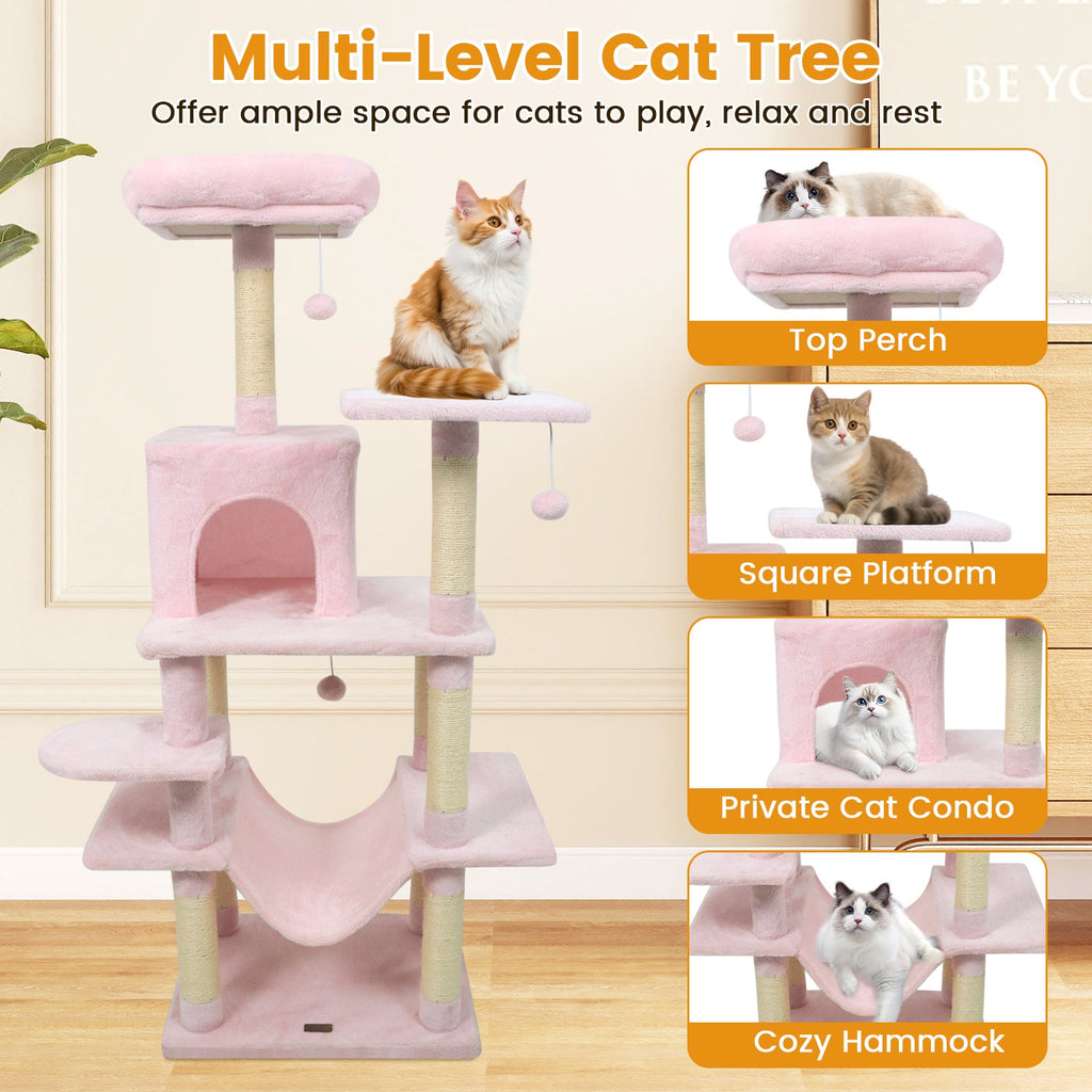 58" Multi-Level Cat Tree Soft Plush Cat Tower with Padded Top Perch