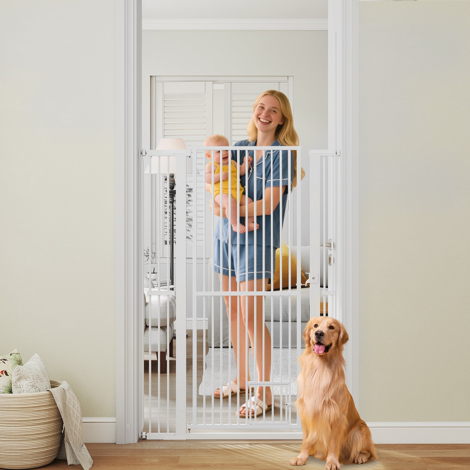 59‚Äù Extra Tall Pet Gate Heavy-Duty Metal Cat Gate with Wide Opening-White