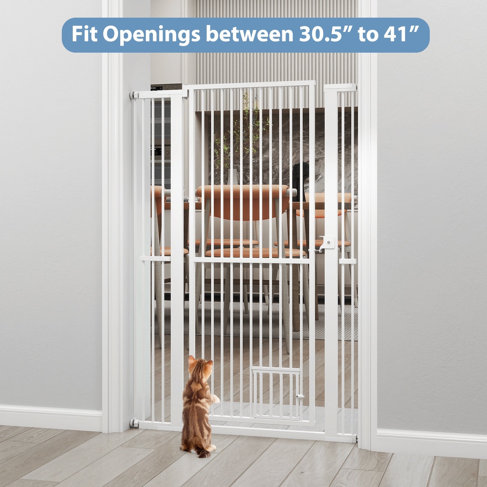 59‚Äù Extra Tall Pet Gate Heavy-Duty Metal Cat Gate with Wide Opening-White
