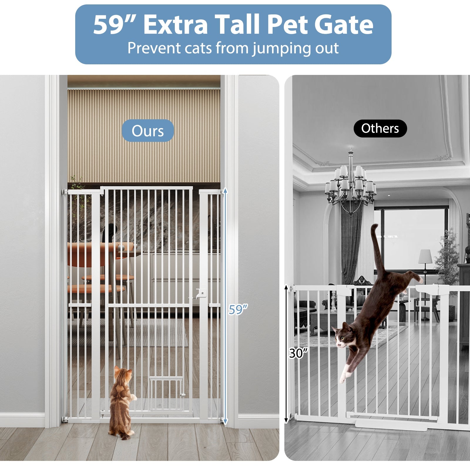 59‚Äù Extra Tall Pet Gate Heavy-Duty Metal Cat Gate with Wide Opening-White