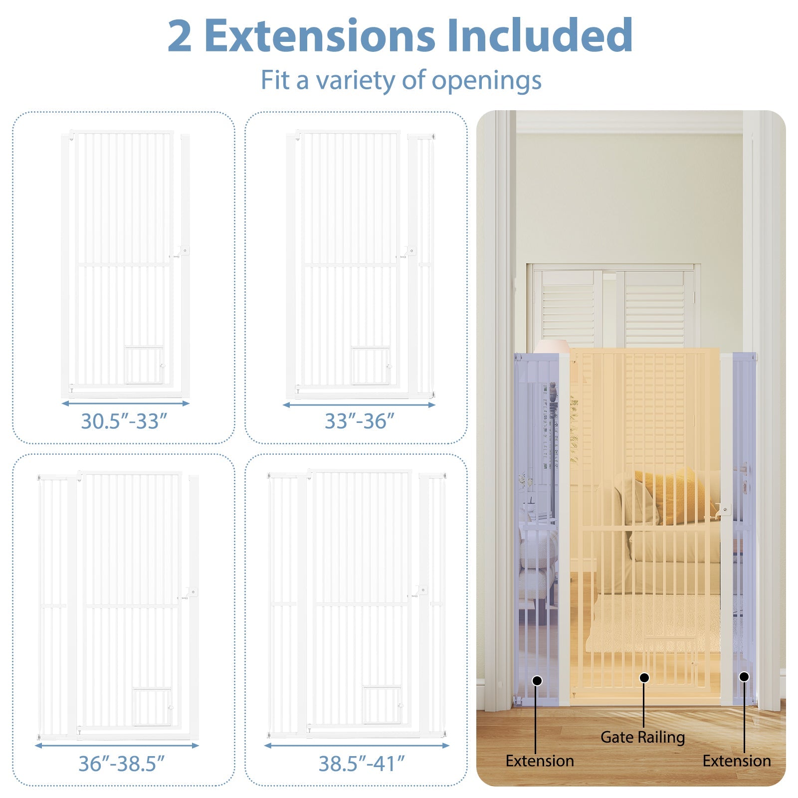 59‚Äù Extra Tall Pet Gate Heavy-Duty Metal Cat Gate with Wide Opening-White