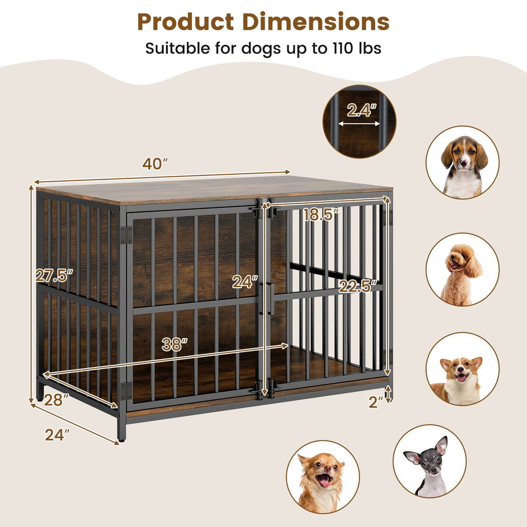 40 Inch Dog Crate Furniture Dog Kennel with Dual Lockable Double Doors