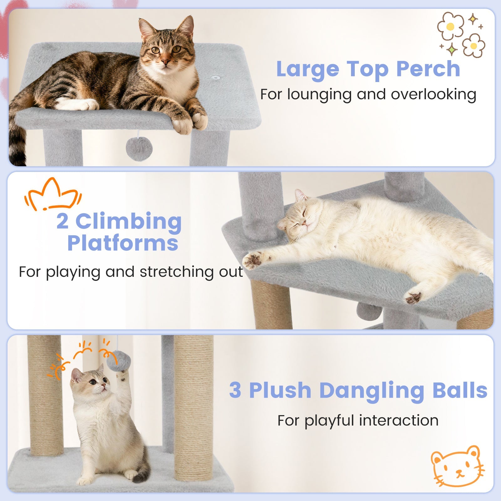 64 Inch Tall Cat Tree with 2 Large Condos and Jute Scratching Posts for Indoor Adult Cats