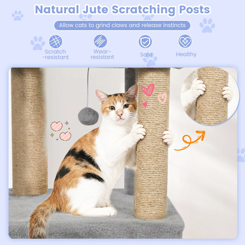 64 Inch Tall Cat Tree with 2 Large Condos and Jute Scratching Posts for Indoor Adult Cats