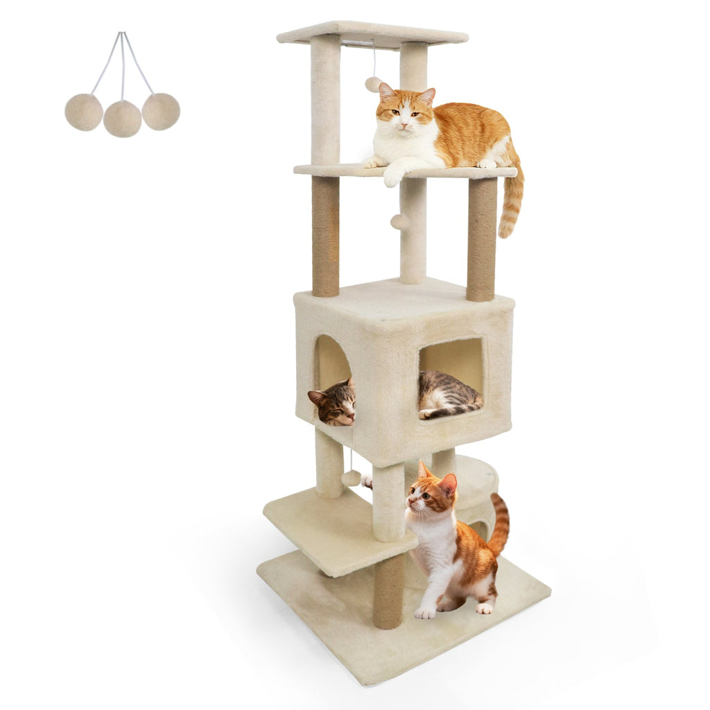64 Inch Tall Cat Tree with 2 Large Condos and Jute Scratching Posts for Indoor Adult Cats
