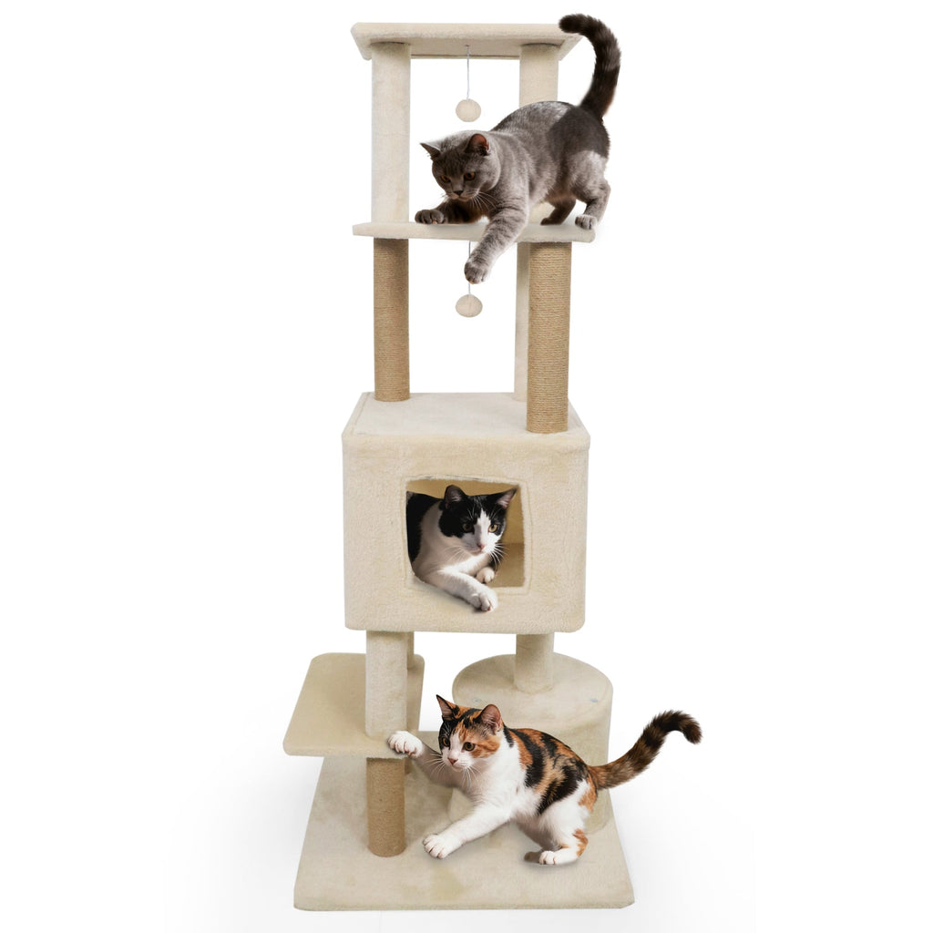 64 Inch Tall Cat Tree with 2 Large Condos and Jute Scratching Posts for Indoor Adult Cats
