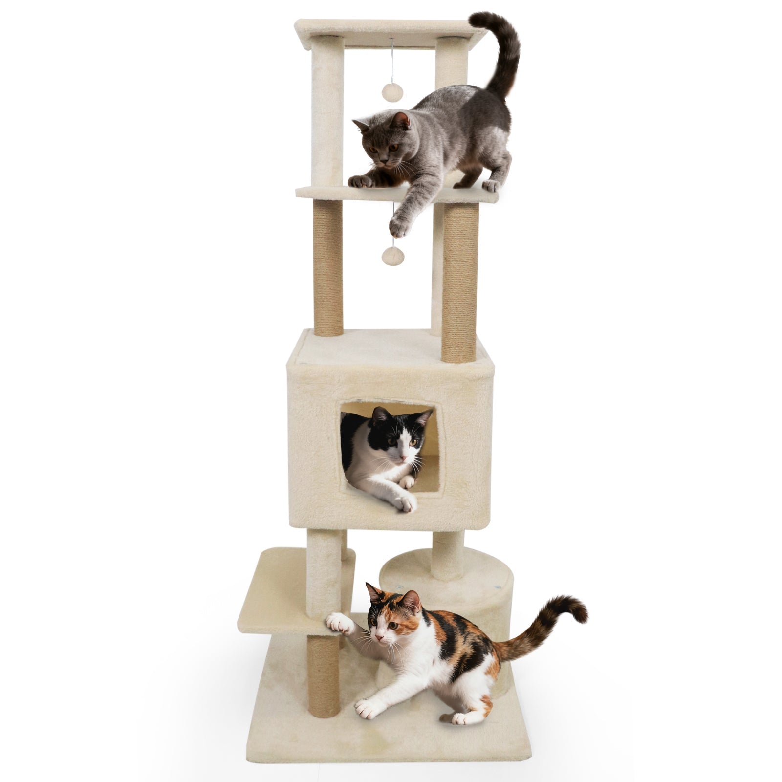 64 Inch Tall Cat Tree with 2 Large Condos and Jute Scratching Posts for Indoor Adult Cats
