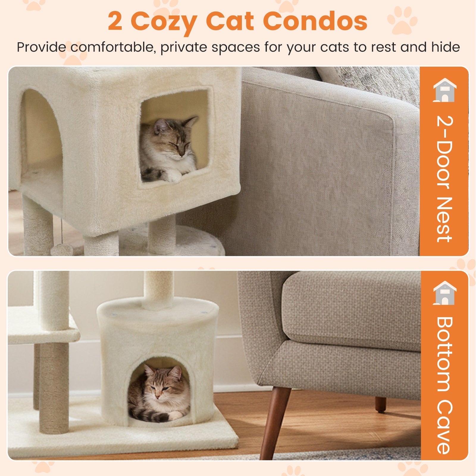 64 Inch Tall Cat Tree with 2 Large Condos and Jute Scratching Posts for Indoor Adult Cats
