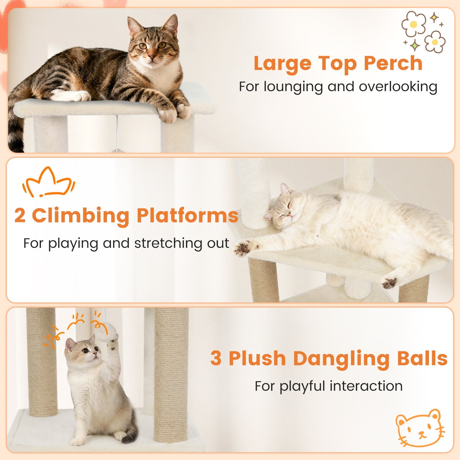64 Inch Tall Cat Tree with 2 Large Condos and Jute Scratching Posts for Indoor Adult Cats