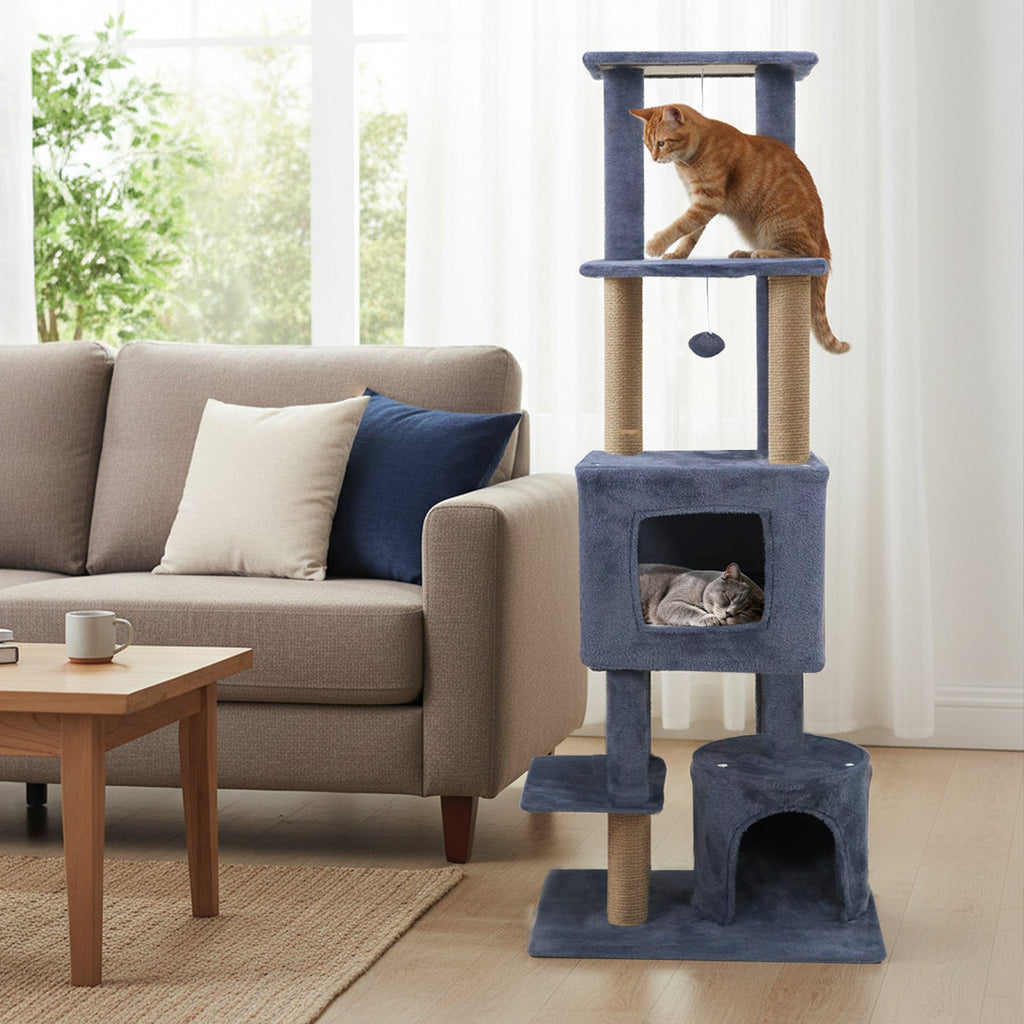 64 Inch Tall Cat Tree with 2 Large Condos and Jute Scratching Posts for Indoor Adult Cats
