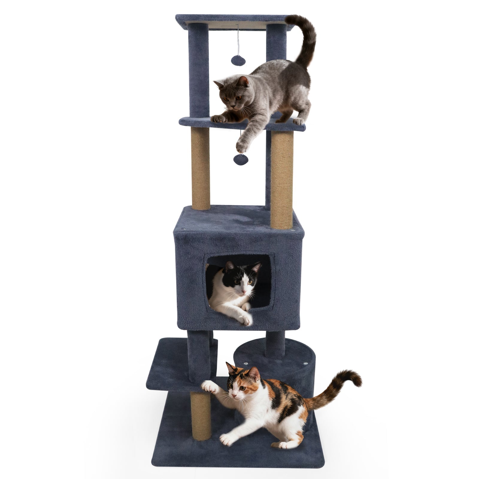 64 Inch Tall Cat Tree with 2 Large Condos and Jute Scratching Posts for Indoor Adult Cats