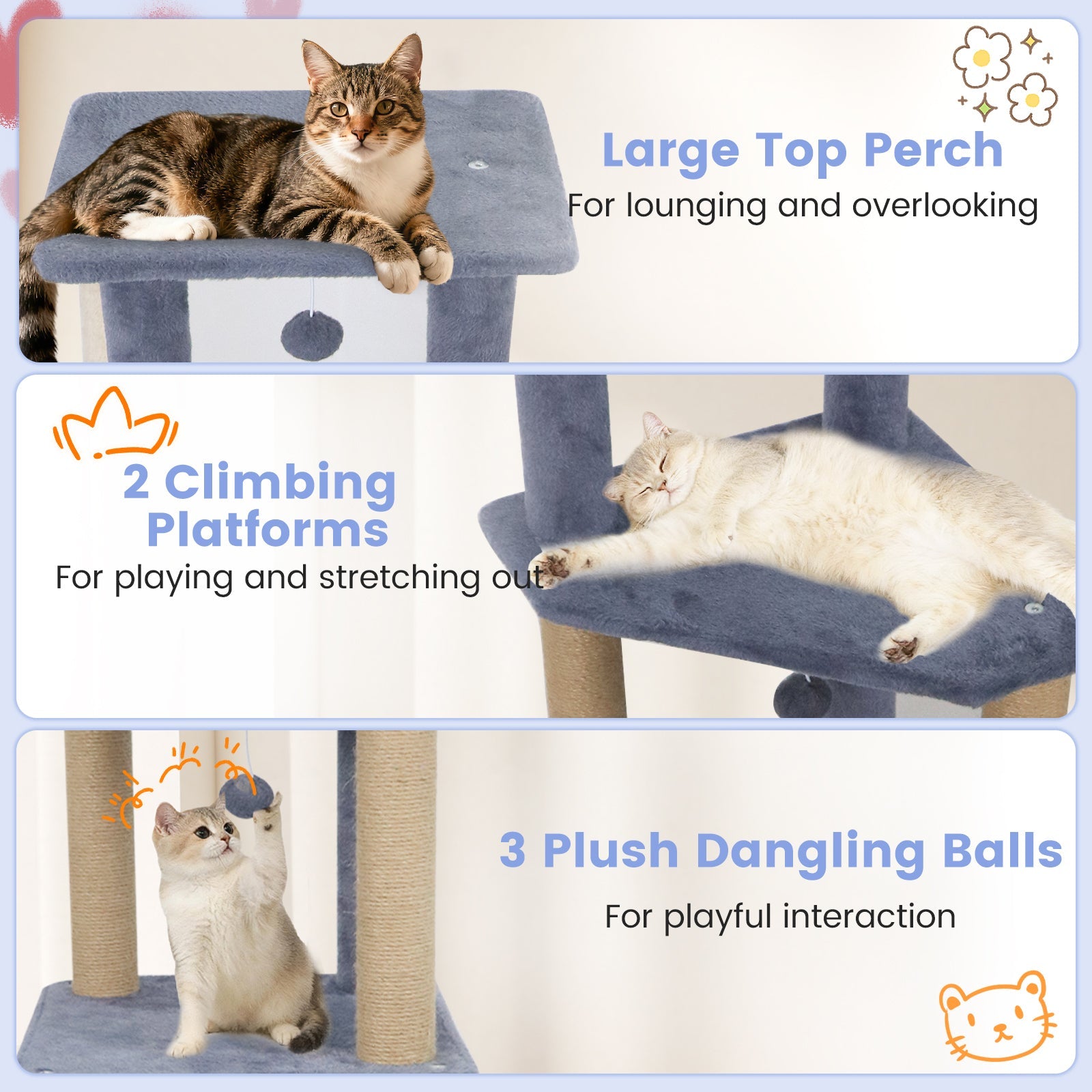 64 Inch Tall Cat Tree with 2 Large Condos and Jute Scratching Posts for Indoor Adult Cats