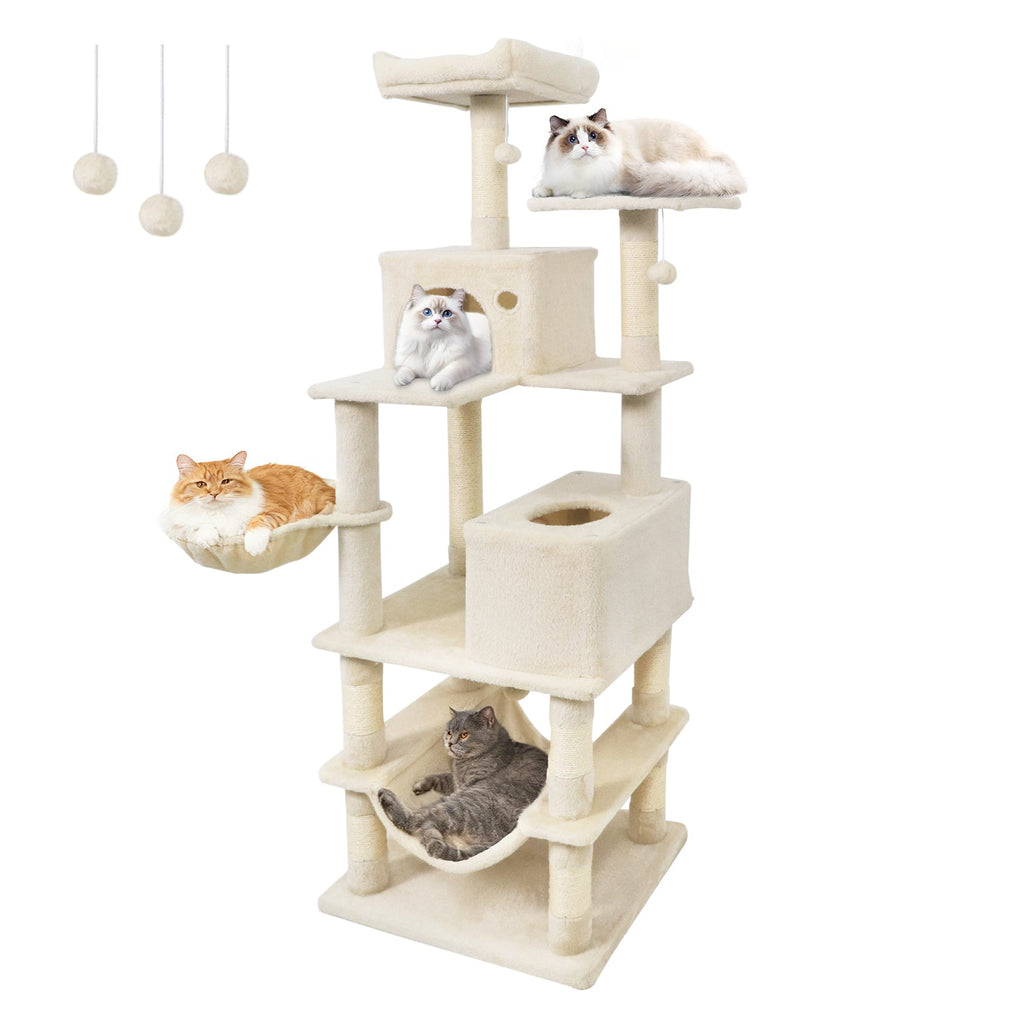 66 Inch Tall Cat Tree Multi-Level Cat Tower with 2 Condos Sisal Scratching Posts