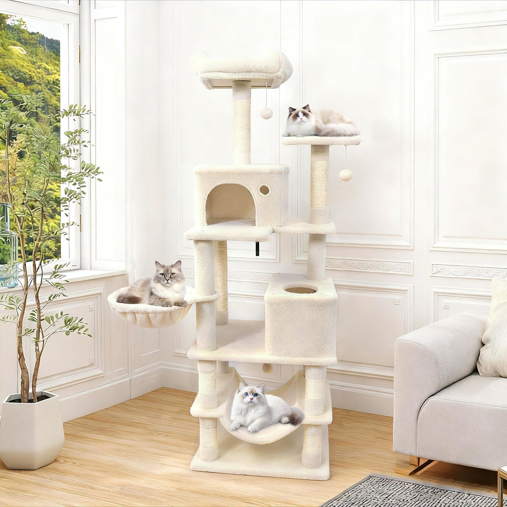 66 Inch Tall Cat Tree Multi-Level Cat Tower with 2 Condos Sisal Scratching Posts