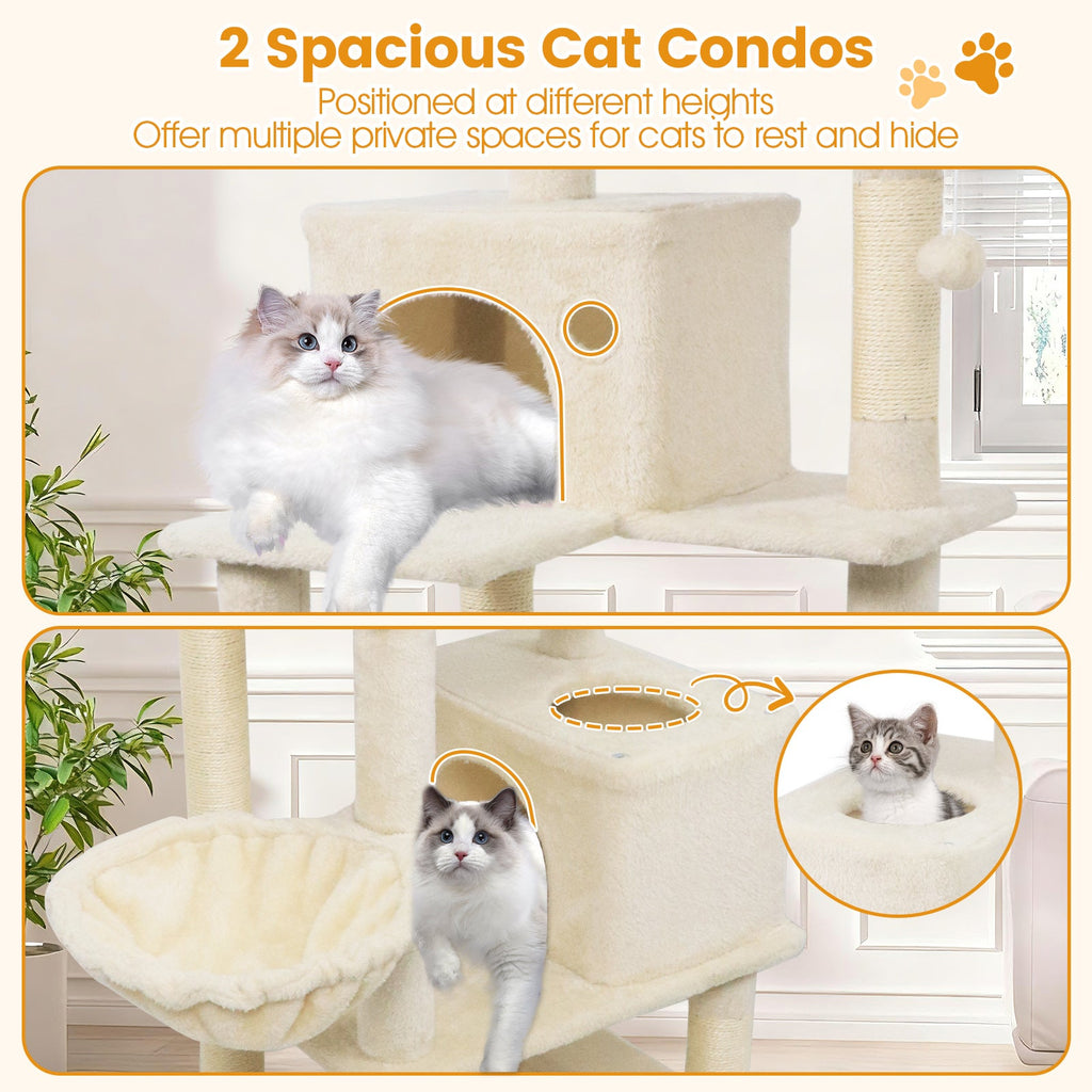 66 Inch Tall Cat Tree Multi-Level Cat Tower with 2 Condos Sisal Scratching Posts