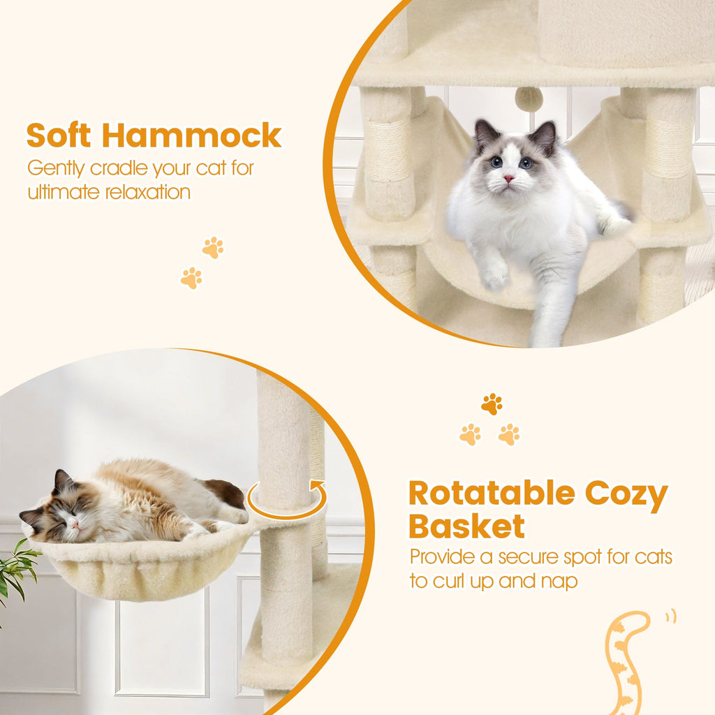 66 Inch Tall Cat Tree Multi-Level Cat Tower with 2 Condos Sisal Scratching Posts