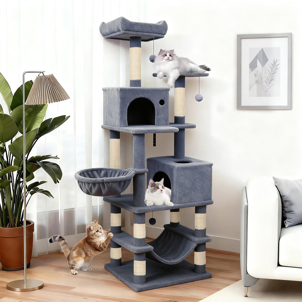 66 Inch Tall Cat Tree Multi-Level Cat Tower with 2 Condos Sisal Scratching Posts